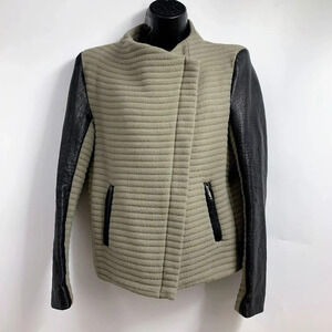 Iro Women's Mullen‎ Combo Rib Knit Leather Sleeve Moto Jacket Size 42/XL